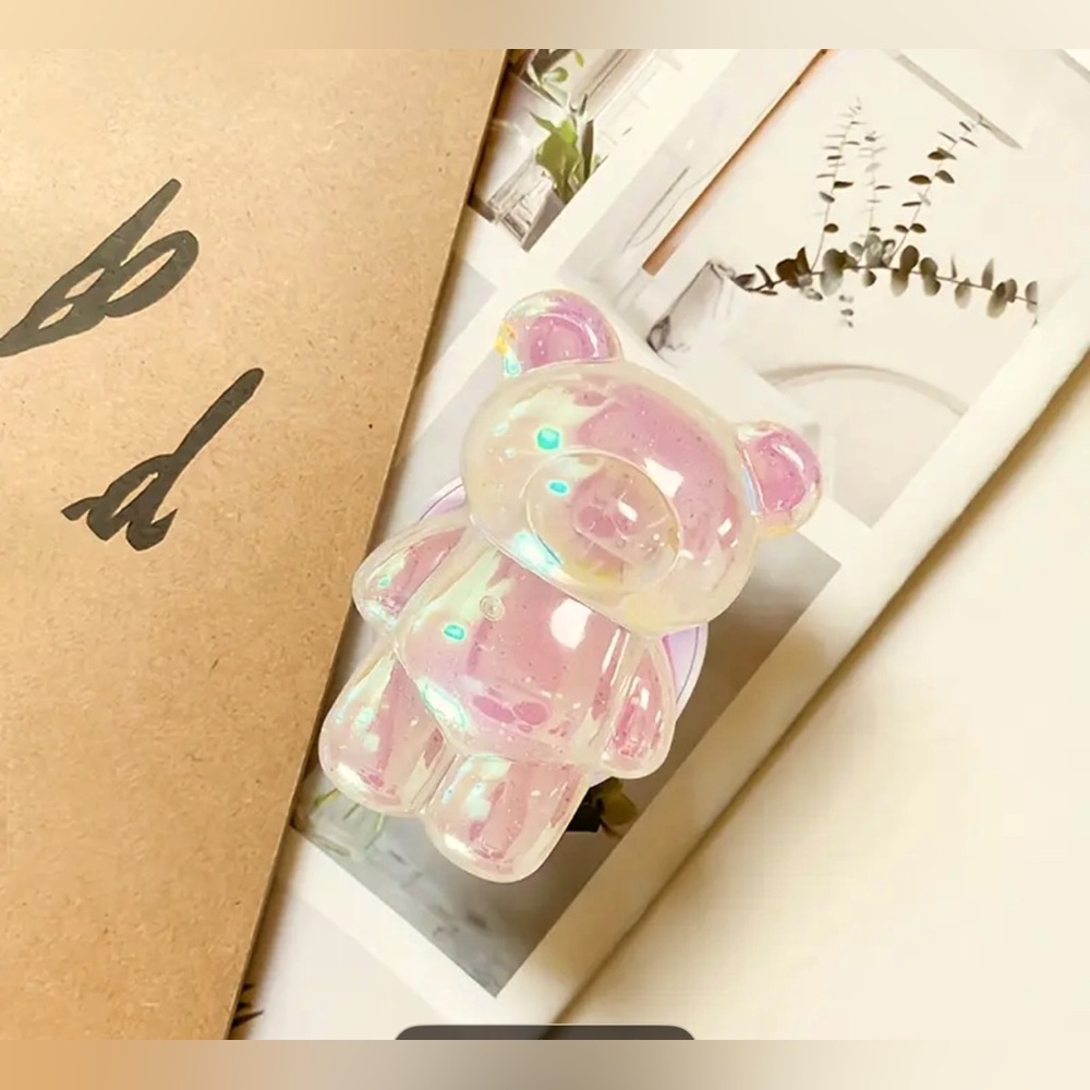 Iridescent Light Pink Bear Phone Stand,NIP